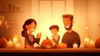 © SteadFast - Family saying grace at Thanksgiving flat design, front view, tradition theme, animation, Splitcomplementary color scheme