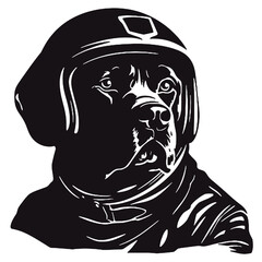 black and white portrait of a dog  Aviator With Pilot Cap & Goggles