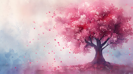 Poster - Sakura fantasy tree Watercolor