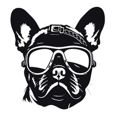 French Bulldog dog wearing aviator sunglasses -silhouette vector illustration transparent background