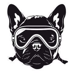 French Bulldog dog wearing aviator sunglasses -silhouette vector illustration transparent background