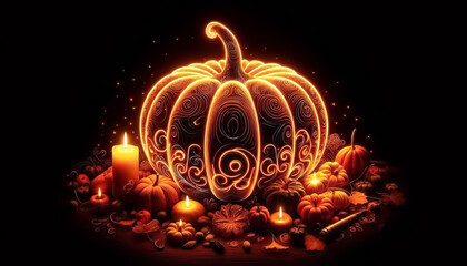 Wall Mural - Illuminated and glowing pumpkin for halloween