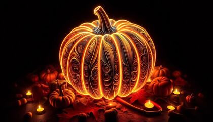 Wall Mural - Illuminated and glowing pumpkin for halloween