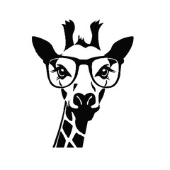 Giraffe Wearing Glasses Vector Black Silhouette Design for T-Shirt