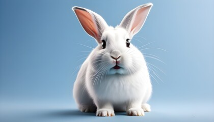 Charming white rabbit against a vibrant blue backdrop with ample space for text