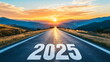 © grappyblast - the letters 2025 written on a straight asphalt road. the concept of the new year 2025
