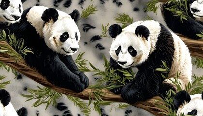 Wall Mural - Fluffy Panda Fur Print: Seamless Black and White Pattern for Textiles and Wallpaper