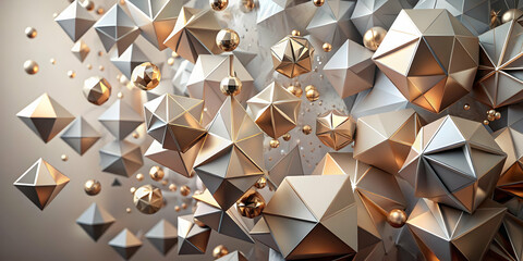 Canvas Print - golden geometric abstract: a mesmerizing 3d render of floating,faceted gold and silver geometric sha
