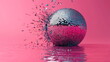© Phanupong - Shattering Disco Ball Reflections, vibrant pink background, dynamic fragments, water surface, futuristic art concept