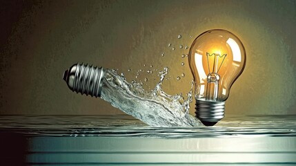 Aufkleber - Illuminated bulb in water, bursting forth, symbolizing creative energy, dynamic blend of elements, innovation concept