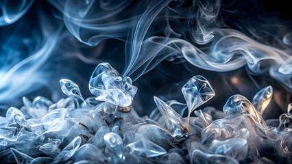 Poster - Abstract Smoke Swirls: A captivating abstract photograph of swirling blue smoke against a dark background, creating a mesmerizing visual with its intricate patterns and ethereal quality.