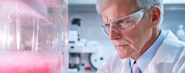 A biologist observing bacterial cultures in an incubator, soft lighting with lab equipment in the background