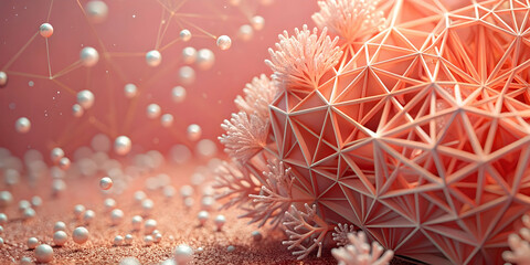 Wall Mural - Coral Geometry: Abstract 3D Render of a Coral-like Structure with Pearls 