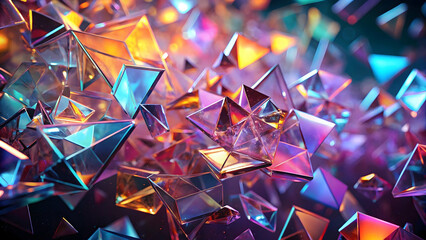 Canvas Print - prismatic triangles: abstract 3d render of vibrant, iridescent geometric shapes. a dazzling display 