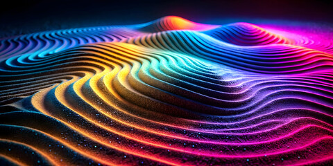 Wall Mural - Abstract Rainbow Landscape:  A mesmerizing digital art piece showcasing a surreal landscape of colorful, undulating waves, bathed in a vibrant spectrum of rainbow hues.