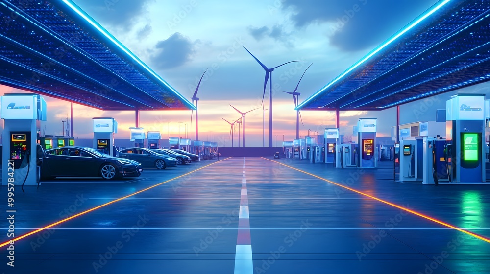 Illustration Stock Renewable energy – A logistics hub powered by ...