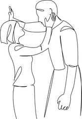 Wall Mural - One continuous single drawing line art flat doodle person, man, romance, copy space, girlfriend, smiling, boyfriend, woman, adult, embracing. Isolated image hand draw contour on a white background