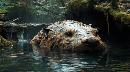 Sticker - Enchanted Beaver in a Forest Stream