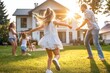 © Rufino - A family is playing in the yard, with a young girl running