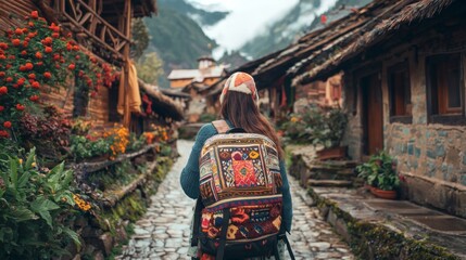 Traveler experiencing local traditions and customs. Traveler enjoying local culture