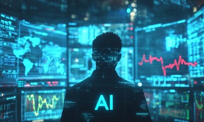 Silhouetted person with AI on screen.