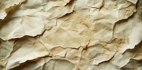 Close-up of a Wrinkled and Worn, Light Beige Paper Texture