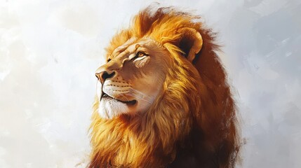 Wall Mural - A Majestic Lion with Golden Mane Gazing Upwards