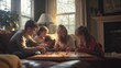 © Art_You - Family enjoying board game time together in a cozy living room with warm sunlight streaming through the windows.