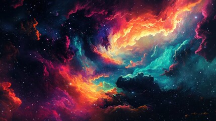 Poster - Abstract Cosmic Nebula with Swirling Clouds and Stars