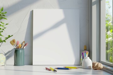 Minimalist Interior with Blank Picture Frame, Dried Flowers, and Ceramic Vase in Natural Light