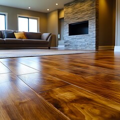 Poster - A living room with hardwood floors and a fireplace