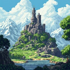 Sticker - A Picturesque Castle Perched atop a Mountainous Hillside