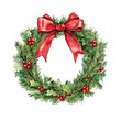 © Chonthicha - christmas wreath with red ribbon and bow