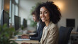 © Mahmudun - Smiling Customer Support Woman Wearing Headset in Modern Office, Professional Female Call Center Representative, Friendly Customer Service Agent, Businesswoman Using Headphones at Desk.