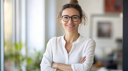 Canvas Print - Professional Woman Smiling in Modern Office Environment