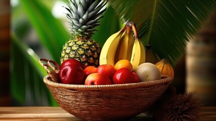 Fresh Fruit Basket in Tropical Setting