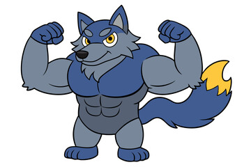 Flexing Wolf Showing Off Biceps - Vector Illustration of Muscular Wolf Character