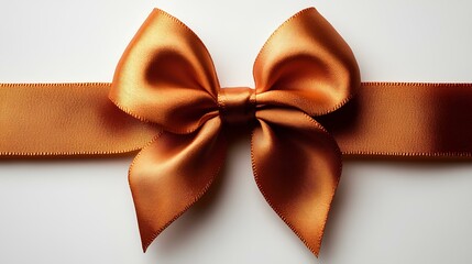 orange bow for gift wrapping, flat lay on white background. festive ribbon bow, isolated and elegant