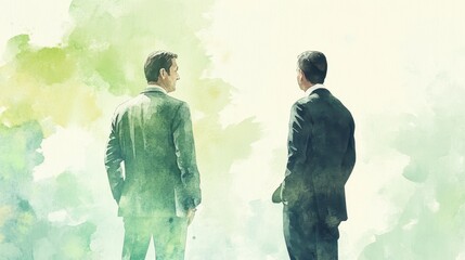 watercolor portrait of two business managers discussing