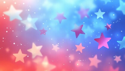 Wall Mural - light blue and red 2d cartoon template featuring space stars on a blurred abstract gradient backgrou