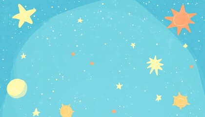 Wall Mural - Light blue 2D cartoon background featuring vibrant stars and suns A bright illustration with cosmic elements perfect for abstract templates and astronomy related designs