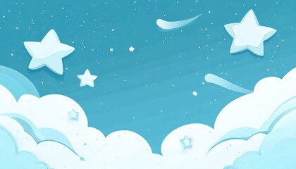 Wall Mural - light blue 2d cartoon template featuring starry sky elements a decorative illustration suitable for 