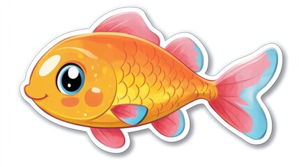 Wall Mural - Adorable Cartoon Sticker Featuring a Cute Fish Design for Sea Life Theme