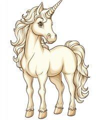 Wall Mural - Charming cartoon unicorn isolated on a white background designed for coloring book illustrations