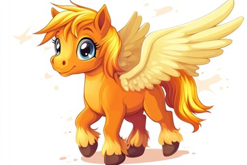 Wall Mural - Charming cartoon illustration of a beautiful winged pony foal toy in a whimsical 2D style