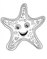 Wall Mural - Cute outlined cartoon starfish design for a coloring page set against a white background