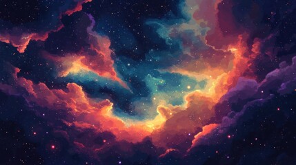 Wall Mural - A Vivid Cosmic Nebula with Swirling Clouds and Scattered Stars