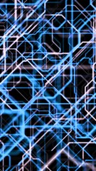 Wall Mural - neon lines of computer matrix. animation. curved neon lines create patterns of computer matrix on bl