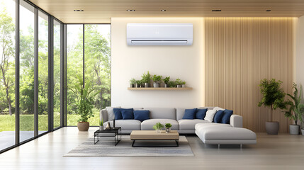 Sticker - Energy efficient air conditioner with fresh natural in a modern living room.