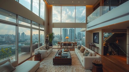 Wall Mural - Luxury Living Room with Stunning City View